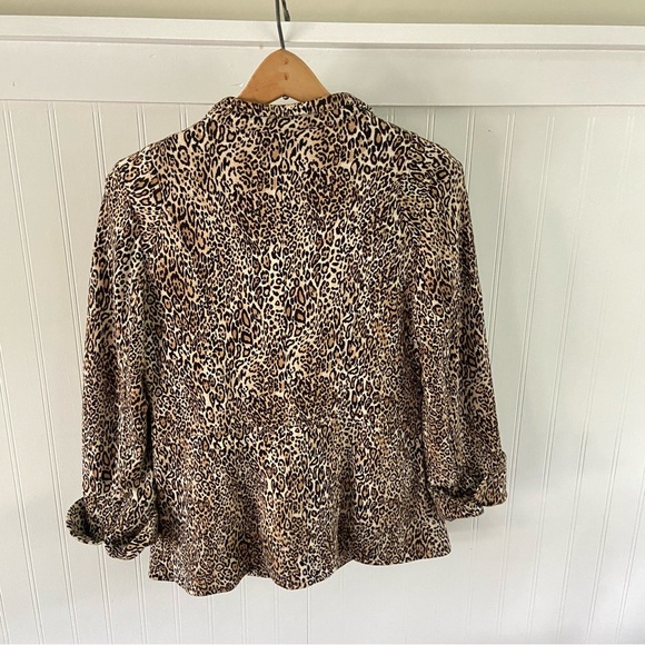 Chico's Leopard Blazer 0 4 6 Women One Button Pockets Cuffs Animal Print - Picture 9 of 10